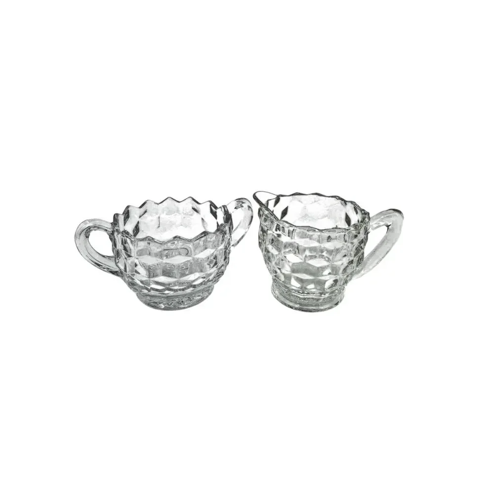 Fostoria American Cubist Pair Glass Cream and Sugar Set